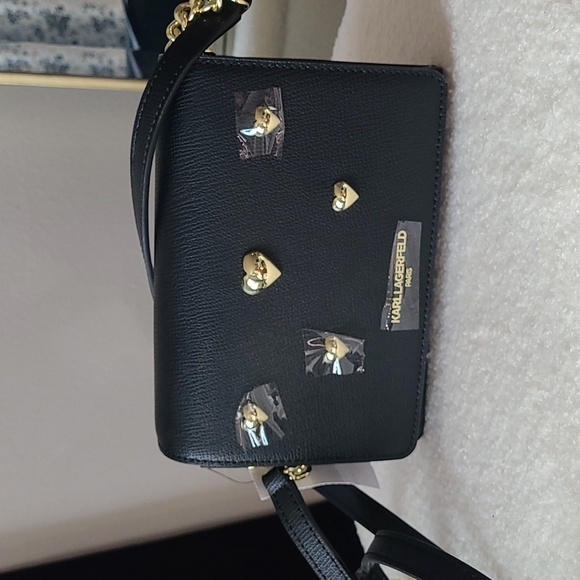NWT Karl Lagerfeld Paris Maybelle Black Gold Heart Crossbody - Picture 3 of 8